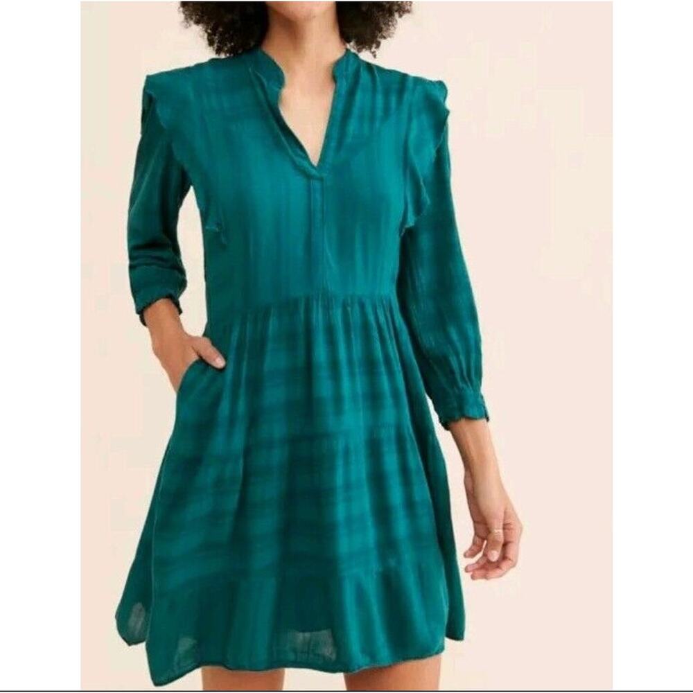 Anthropologie Amadi Turquoise Rossi Ruffled Tunic Long-Sleeve Dress - Size L